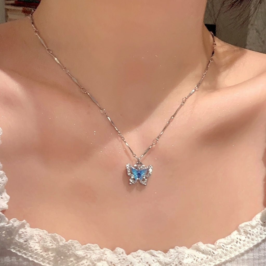 2pc Elegant Butterfly Satellite Crystal Necklace
