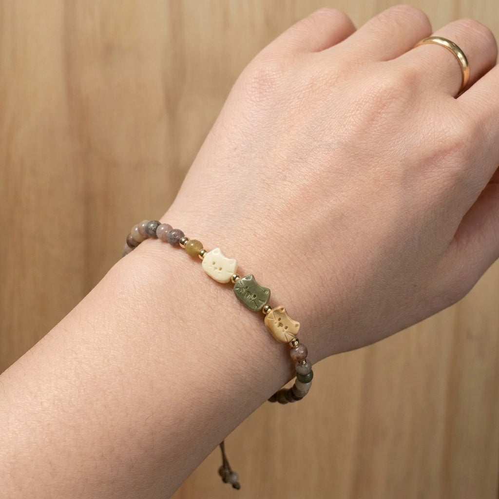 Trio Cat Face Beaded Bracelet