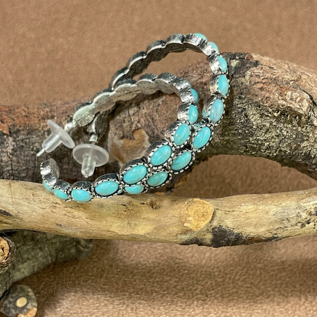 Boho Turquoise Oval Hoop Earrings