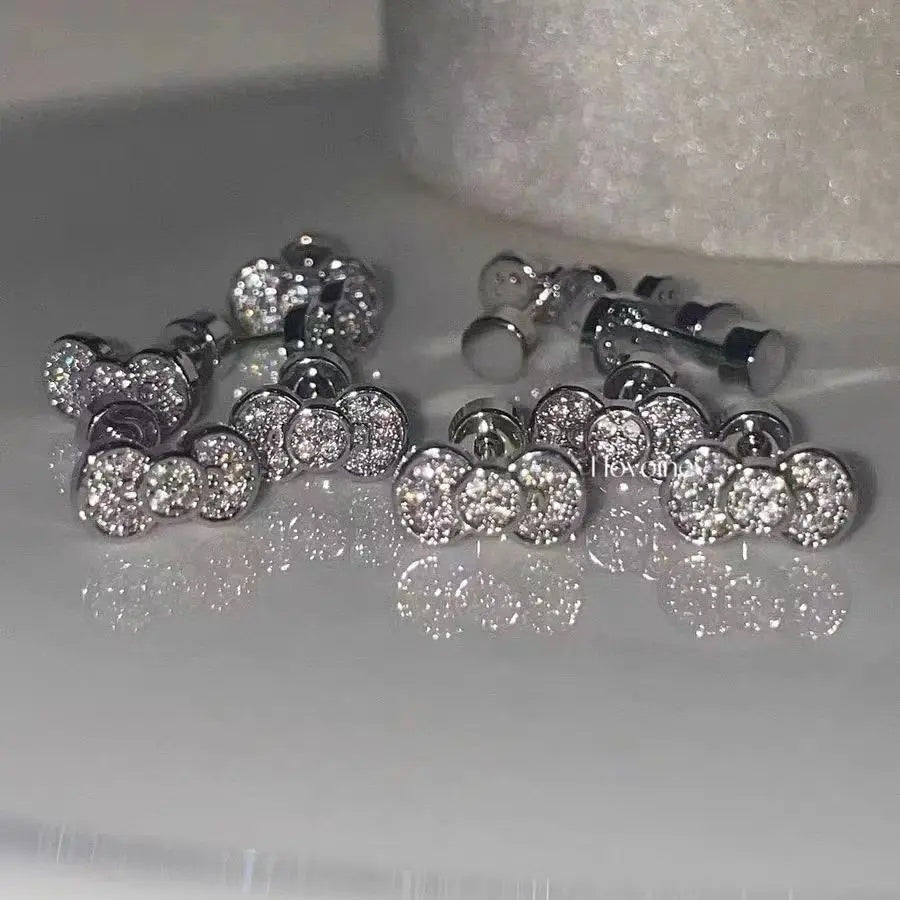 2pc Set Sparkling Bow Stud Earrings