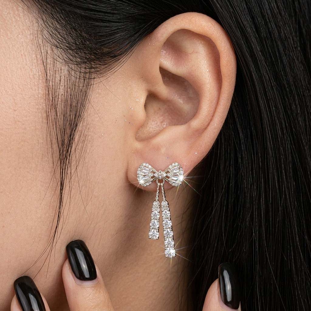 Dainty Bow Double Strand Earrings