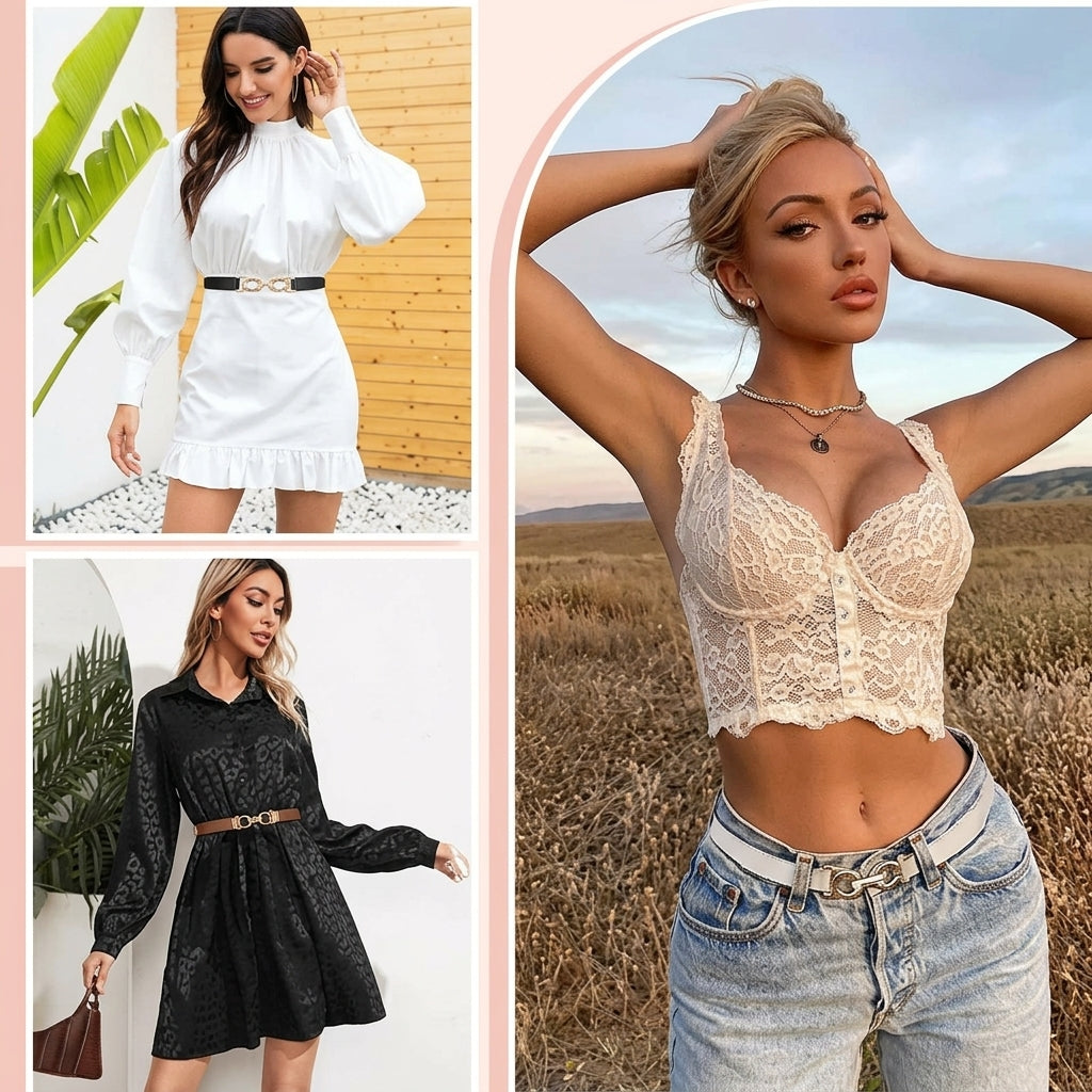 Retro Slim Stretch Waist Belt Set