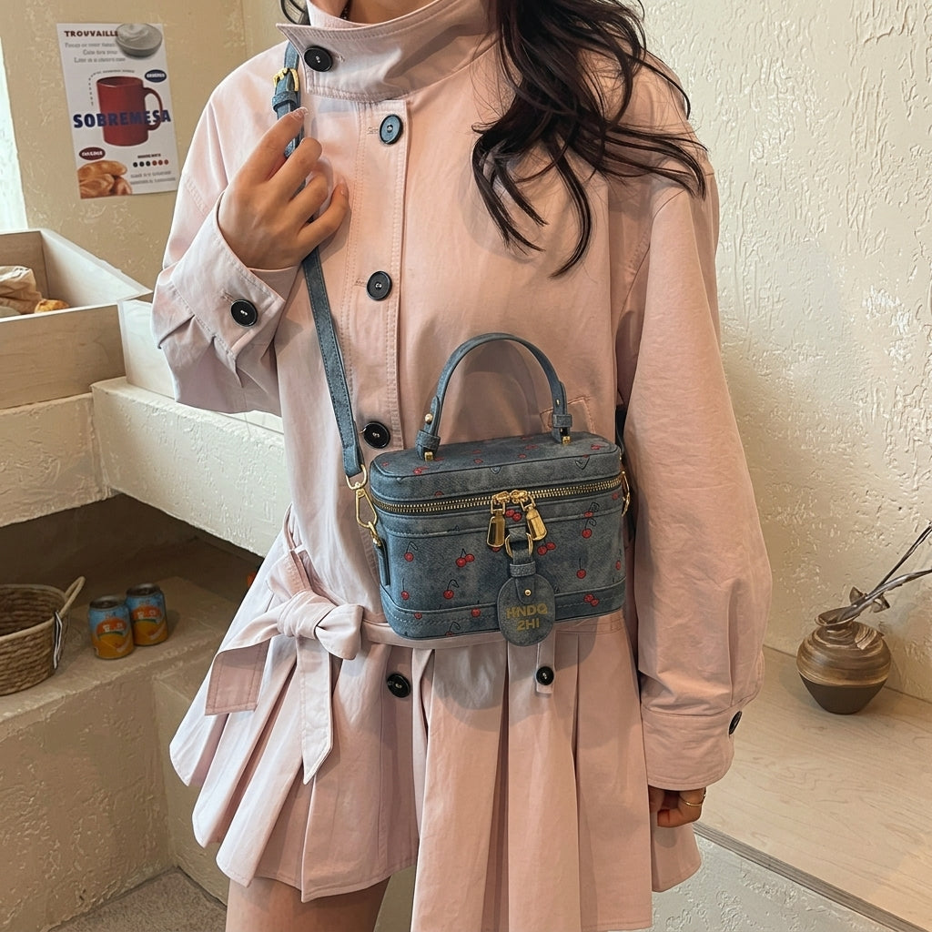 Cherry Print Mini Box Shoulder Bag