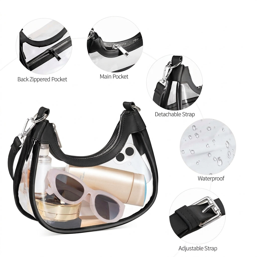 Clear Stadium Crescent Shoulder Bag + Free Wristlet Wallet