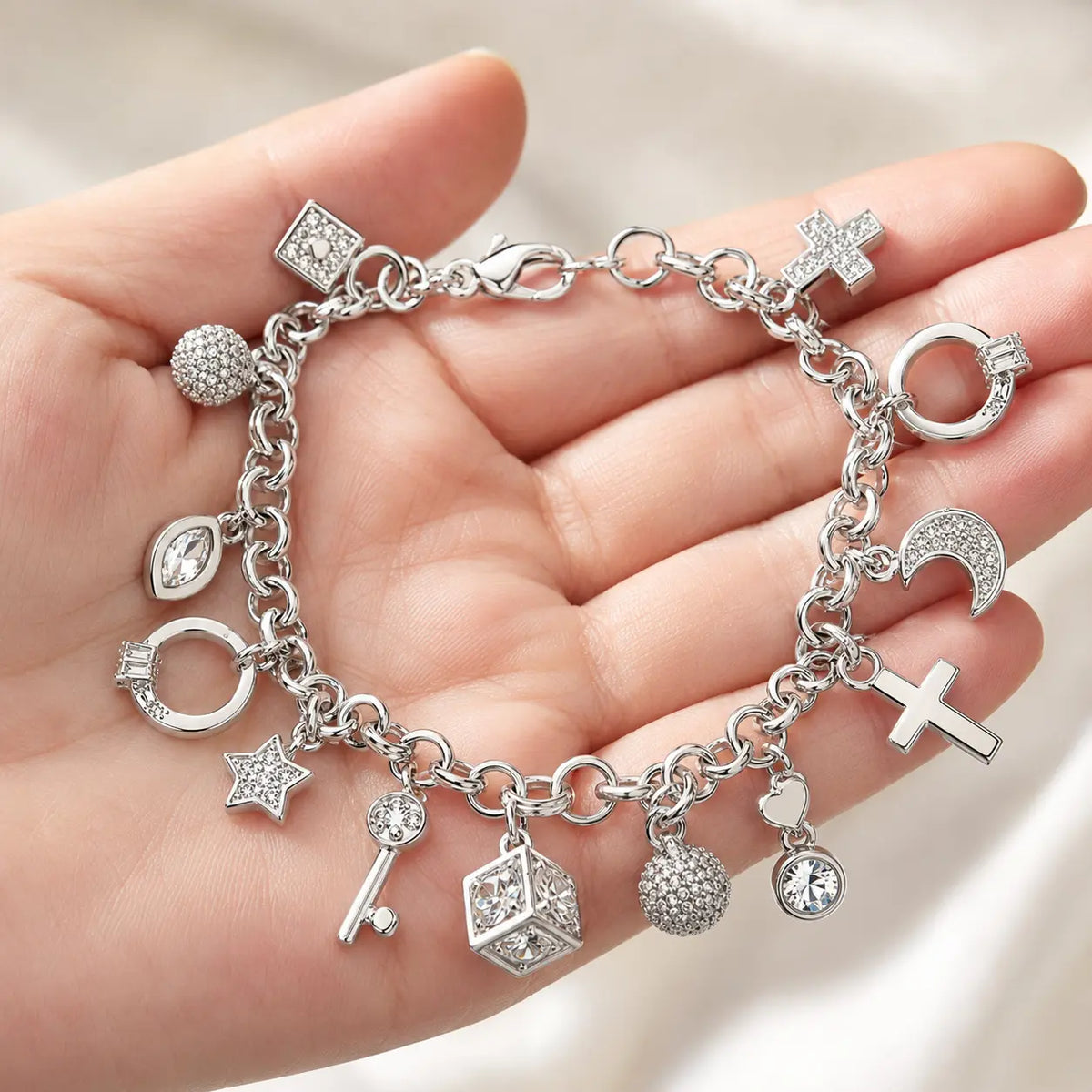 Elegant Mixed Charm Link Bracelet