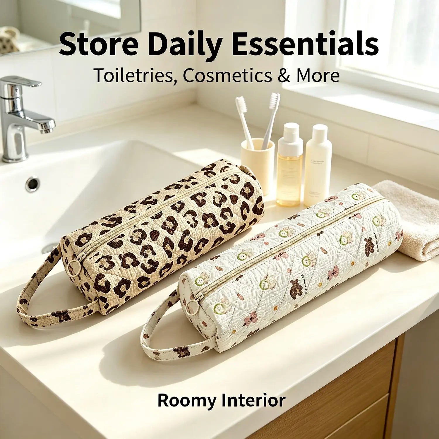 Quilted Long Toiletry Organization Bag