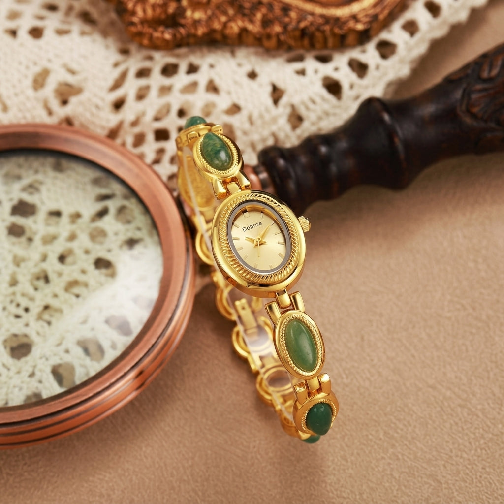 Feminine Oval Jade Band Watch