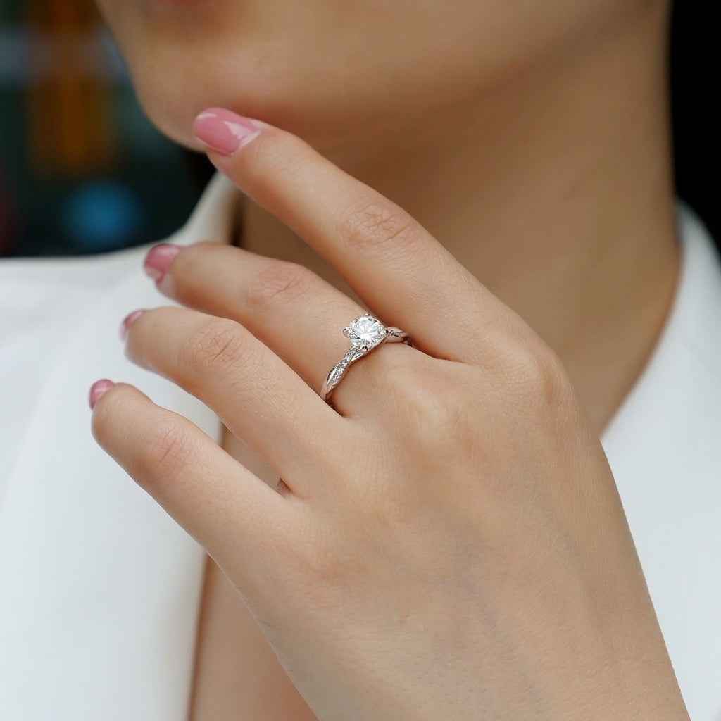Intertwined Pave Band Solitaire Ring