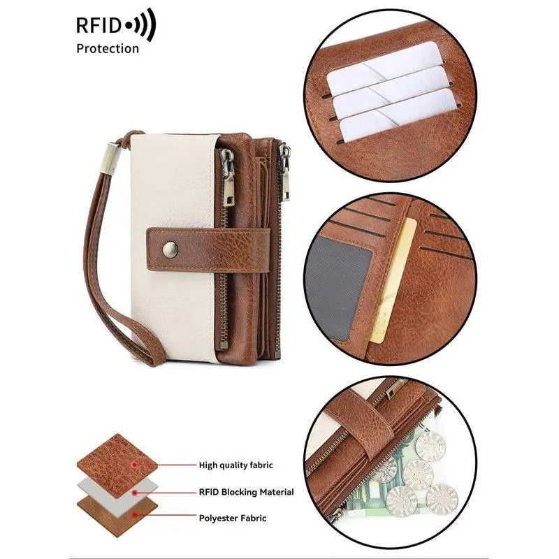 RFID Blocking Elegant Zipper Buttoned Wallet