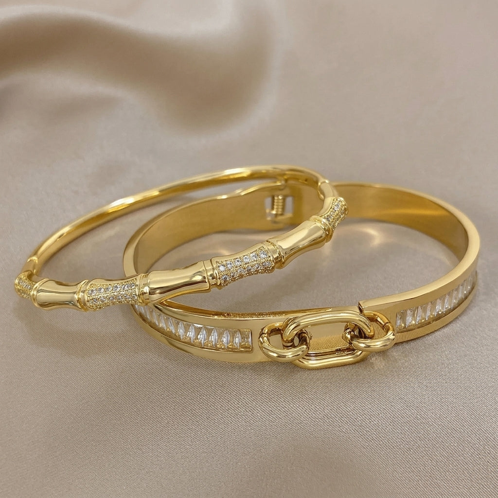 2pc Classic Golden Stackable Bracelet Set