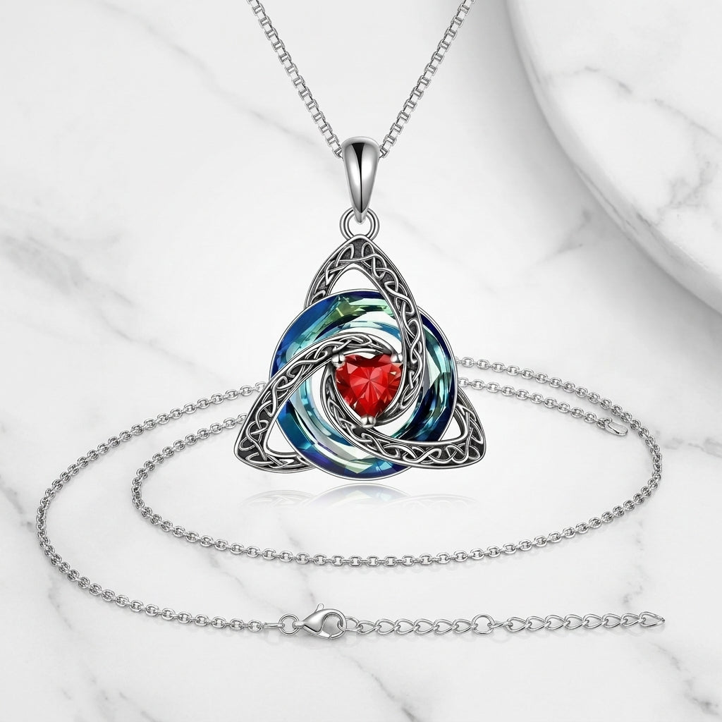 Trinity Knot Heart Birthstone Pendant Necklace