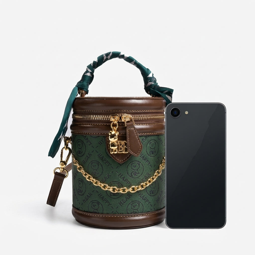 Elegant Scarf Handle Bucket Bag
