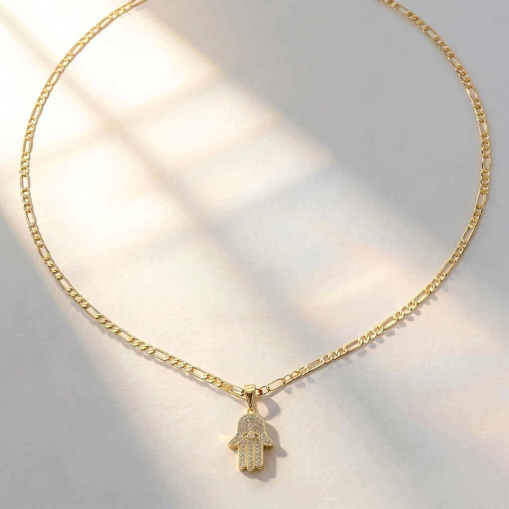 14k Elegant Eye Hamsa Necklace
