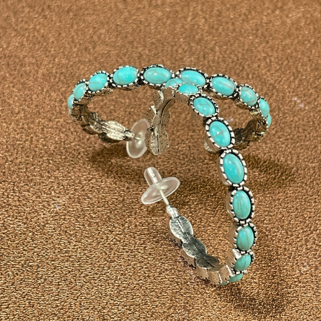 Boho Turquoise Oval Hoop Earrings