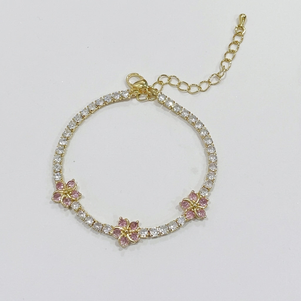 Dainty Pink Flower Charm Bracelet