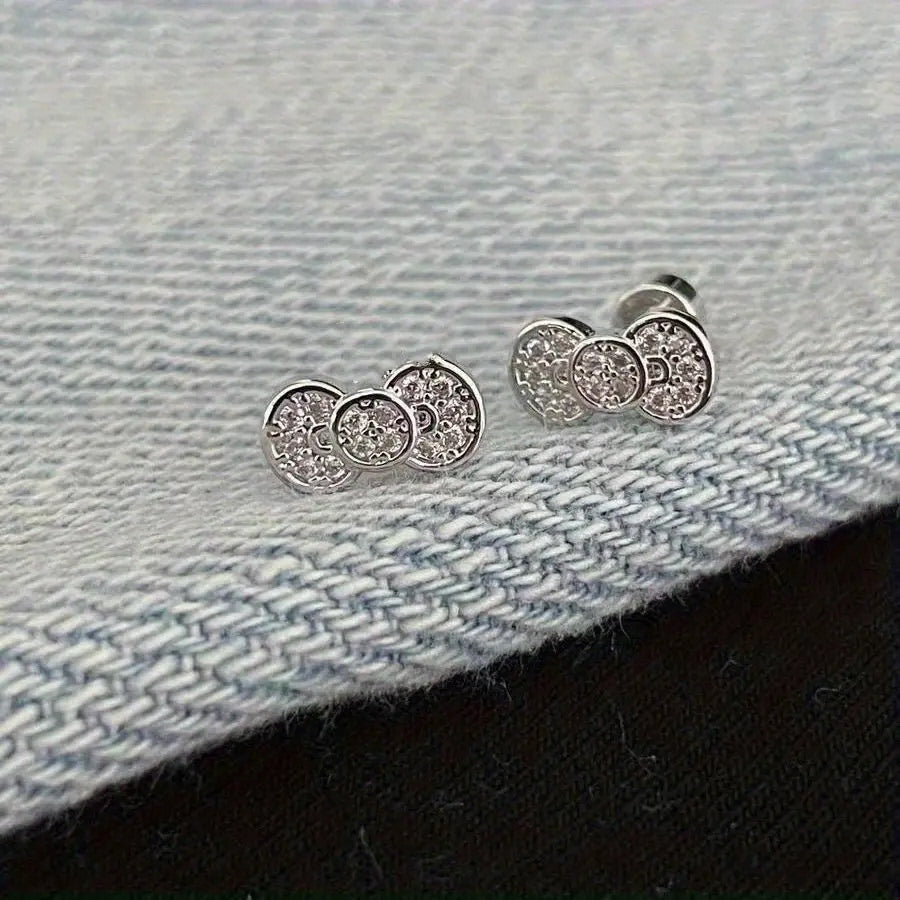 2pc Set Sparkling Bow Stud Earrings