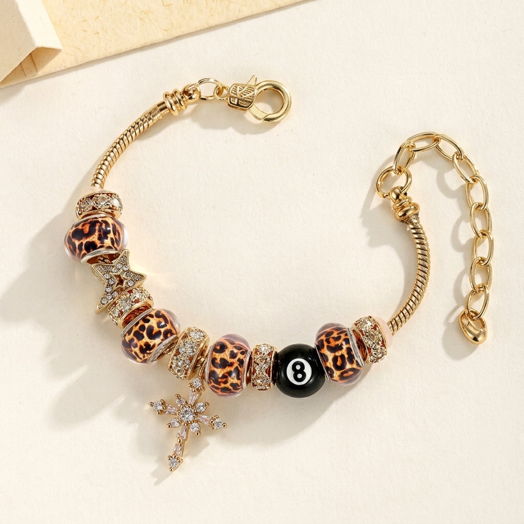 Chic Leopard Bead Cross Bracelet