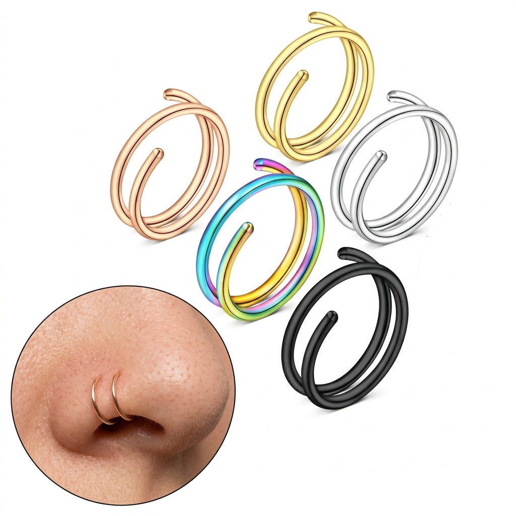 Double Hoop Nose Ring Set