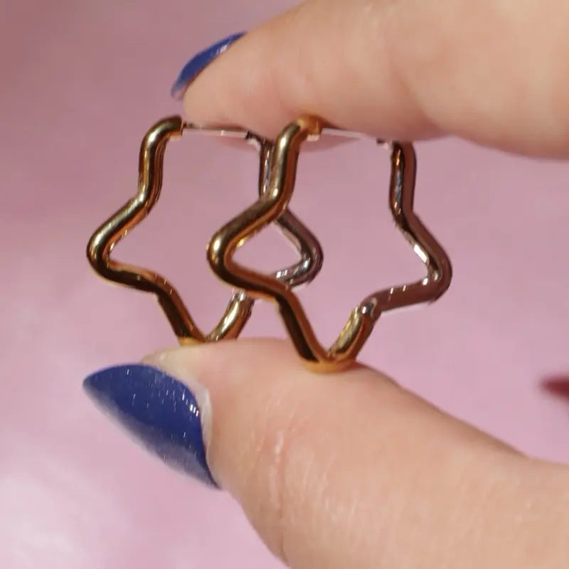 Dual Tone Star Hoop Earrings