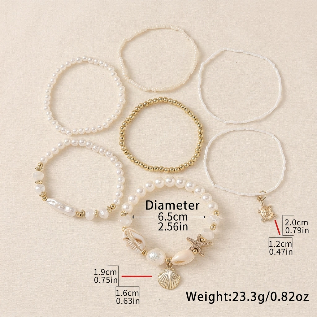 7pc Beach Inspired Beaded Bracelet Stack
