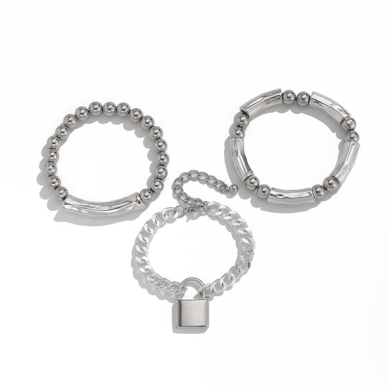 3pc Chunky Lock & Toggle Clasp Bracelet Stack