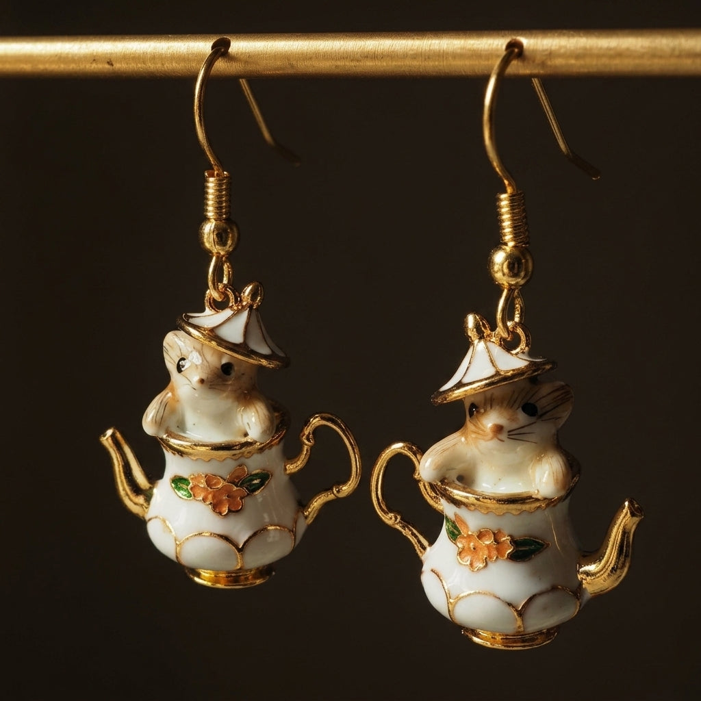 Cute Mouse Tea Kettle Earrings