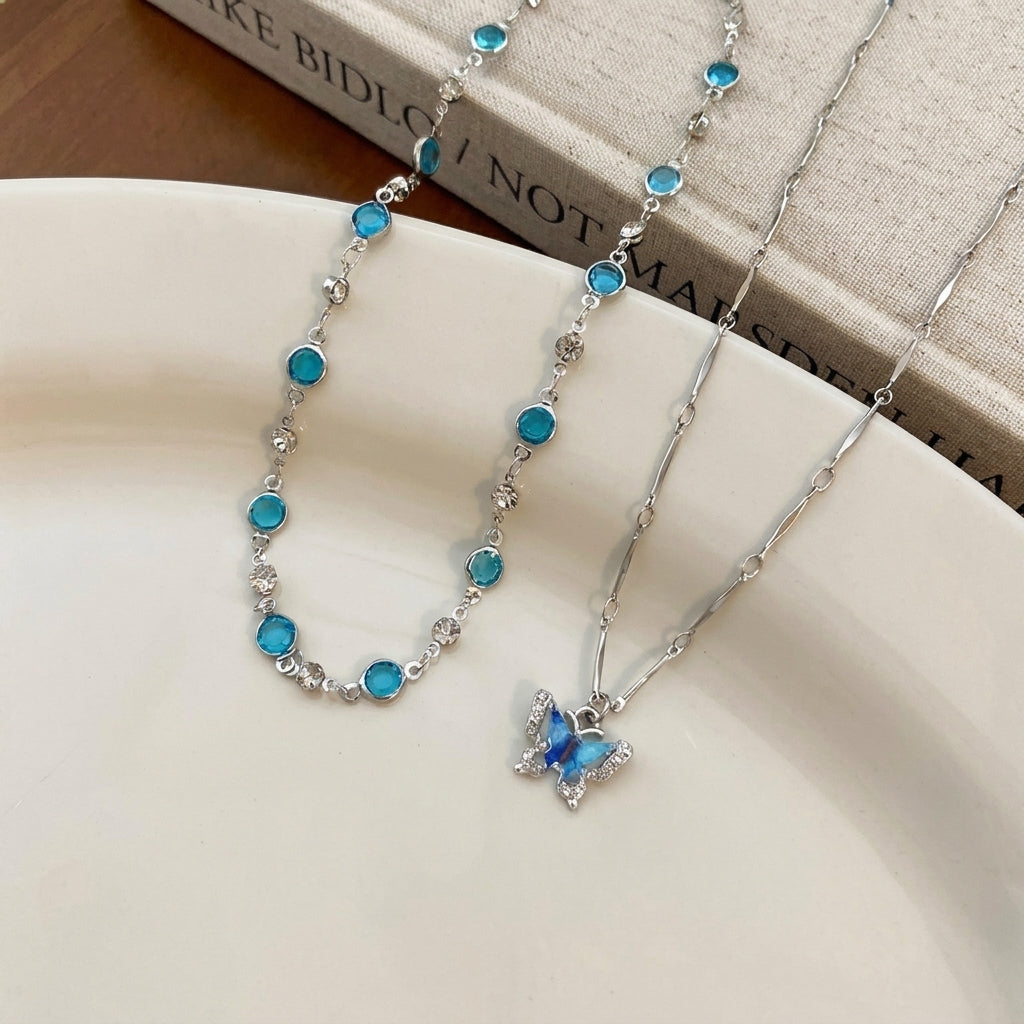2pc Elegant Butterfly Satellite Crystal Necklace