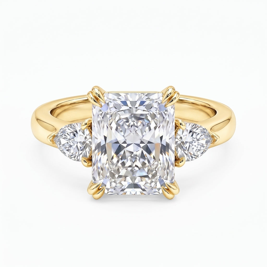 14k Elegant Three Stone Radiant Cut Ring