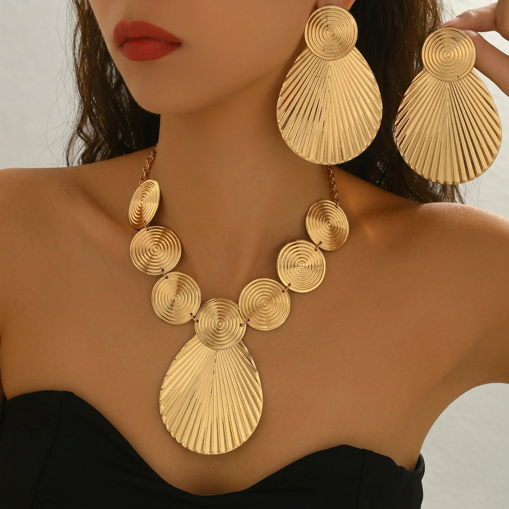 Geometric Swirl Necklace and Earrings Jewelry Set