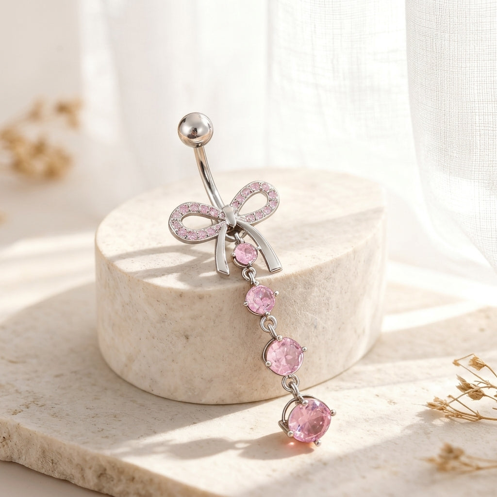 Y2K Shimmer Bow Belly Ring
