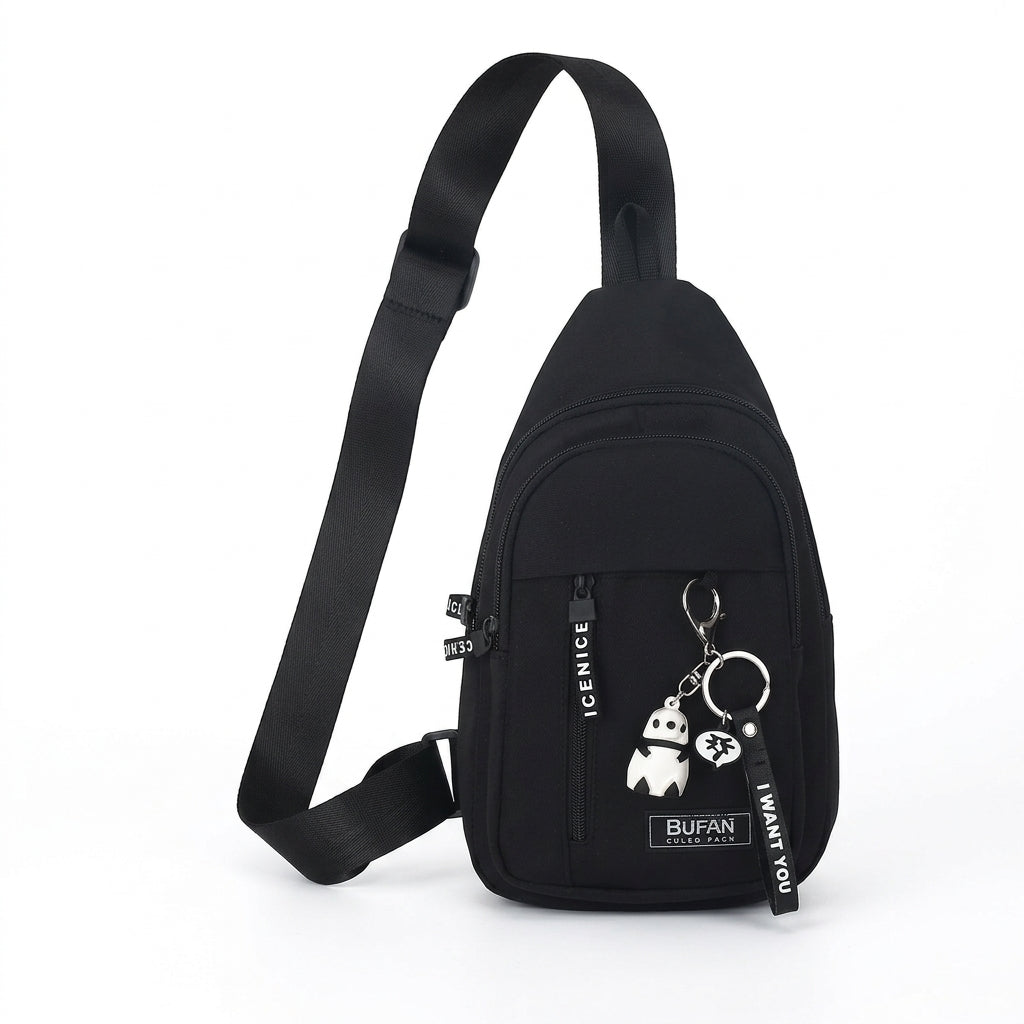 Everyday Multi Pocket Sling Bag with Animal Pendant