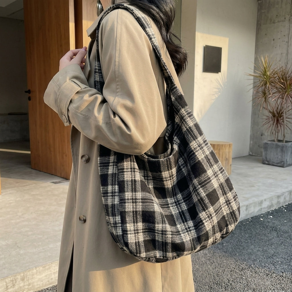 Retro Plaid Shoulder Bag