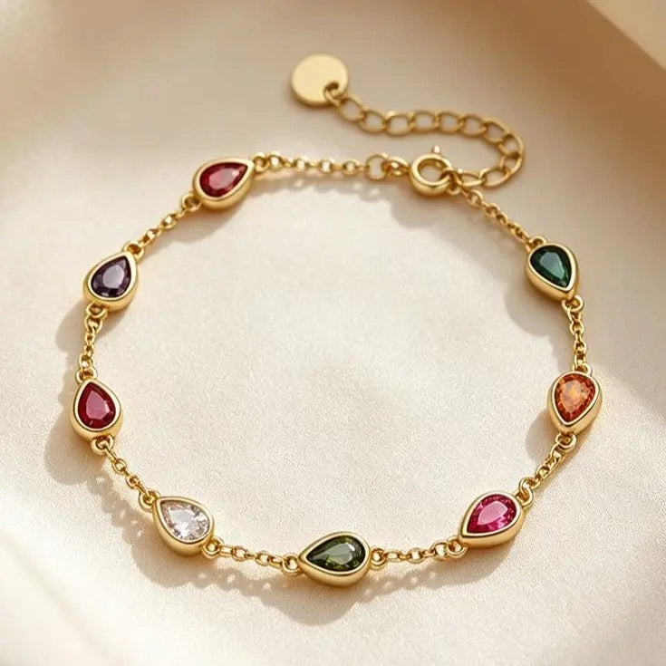 14k Teardrop Rainbow CZ Bracelet
