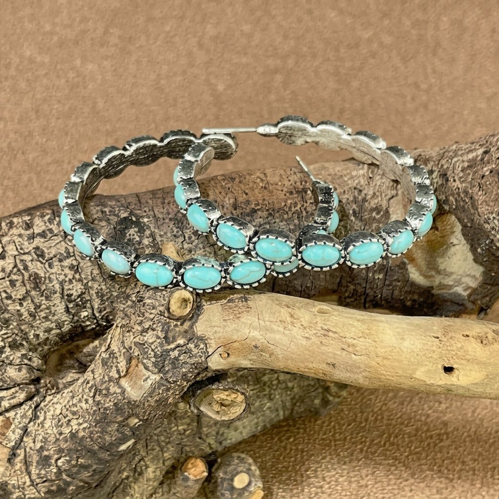 Boho Turquoise Oval Hoop Earrings