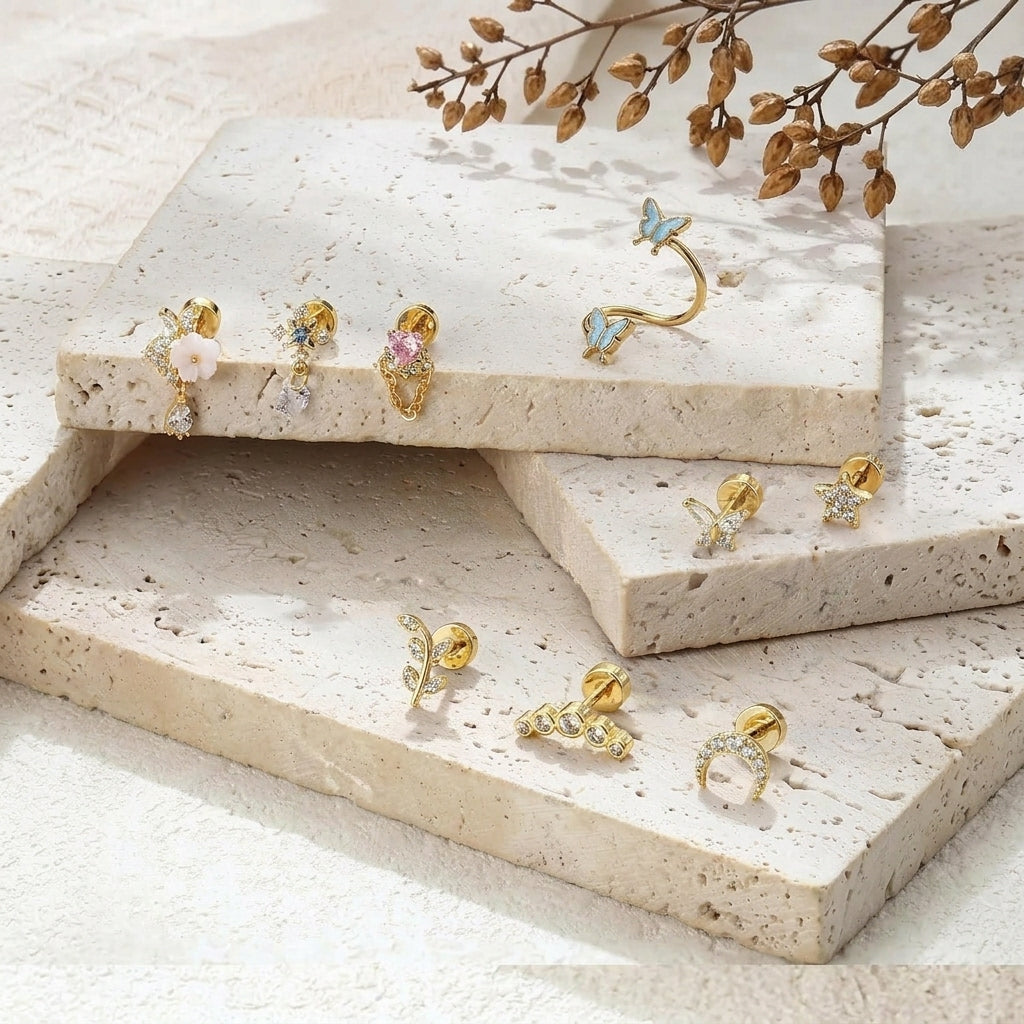 9pc Celestial Flat Back Earring Set