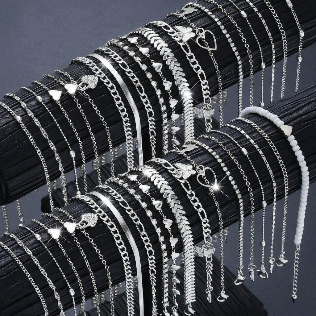 38pc Boho Charm Anklet Set