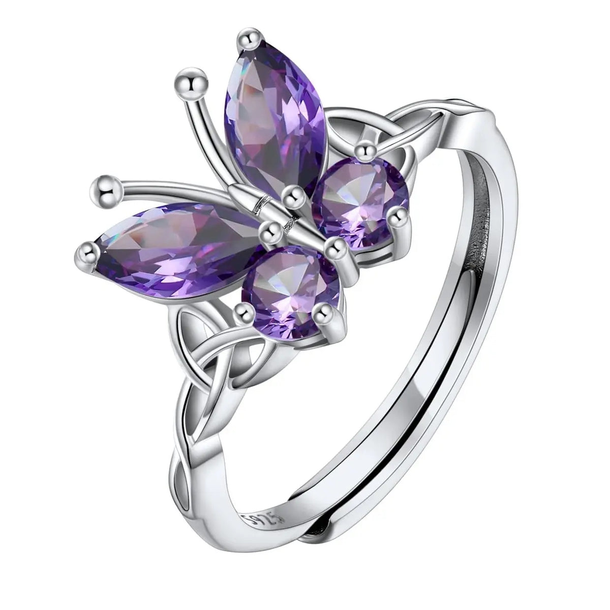 s925 Silver Purple Butterfly Ring