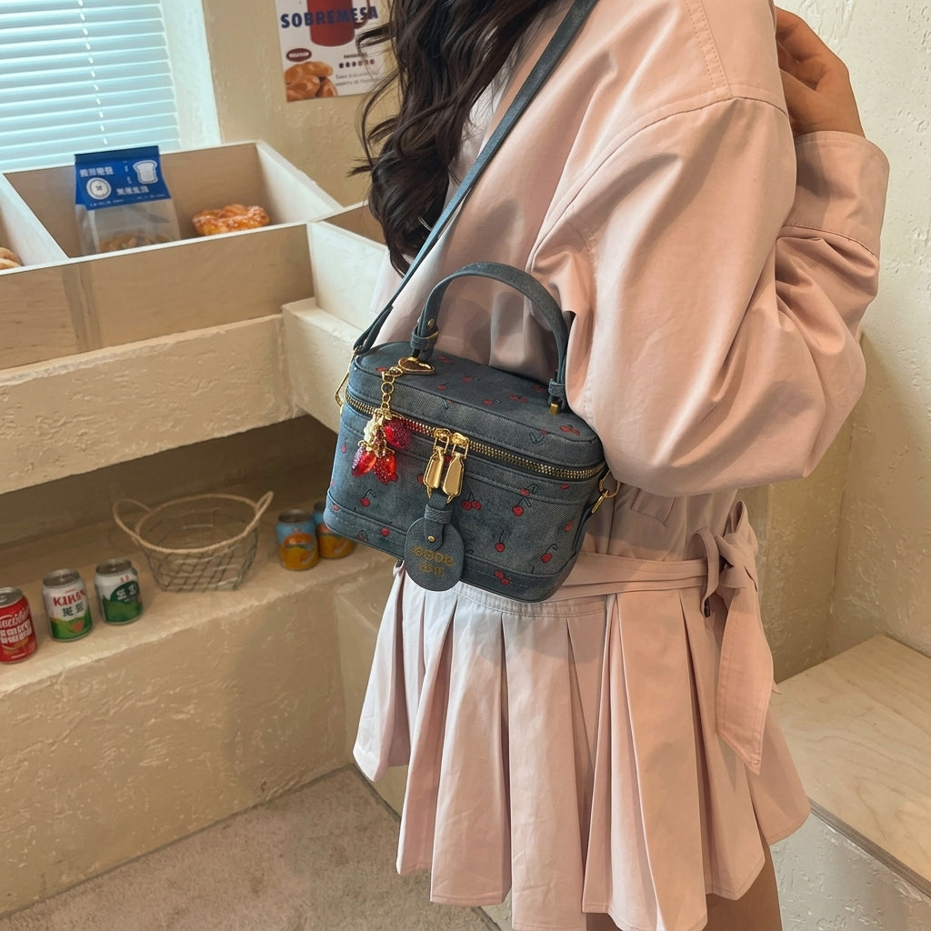 Cherry Print Mini Box Shoulder Bag