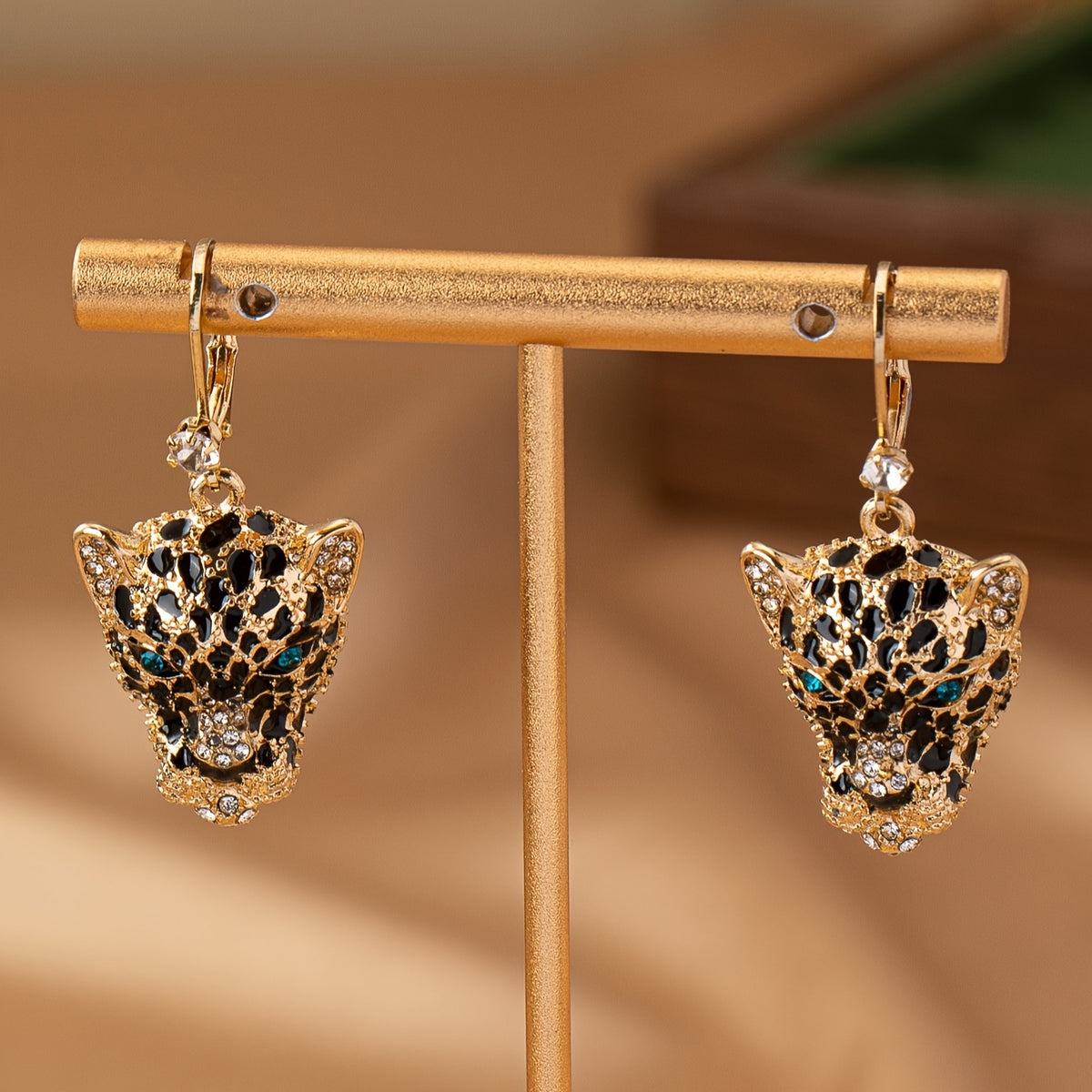 Leopard Head CZ Accented Drop Earrings
