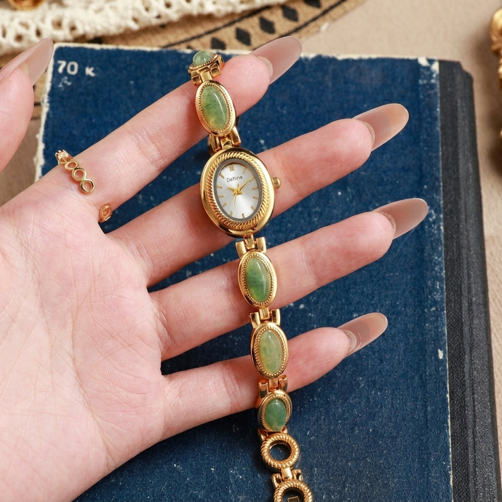 Feminine Oval Jade Band Watch