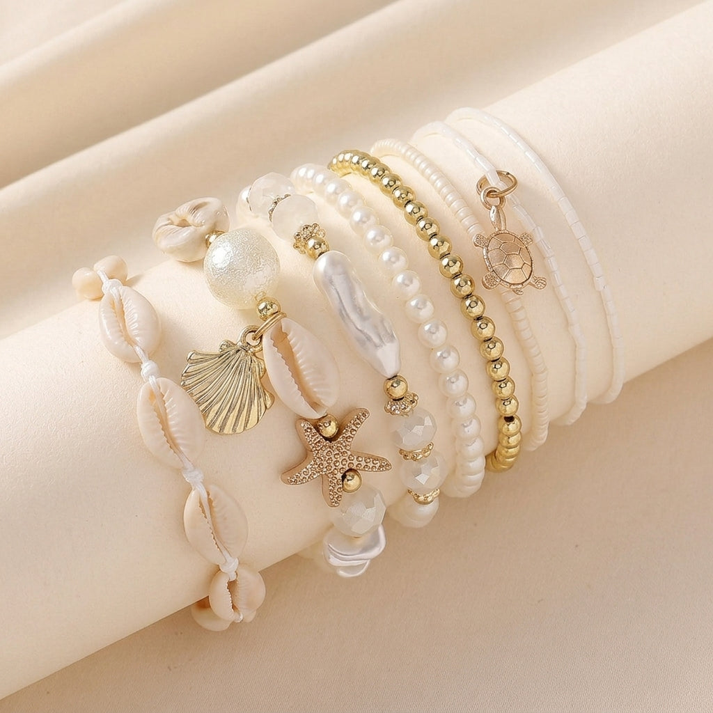 7pc Beach Inspired Beaded Bracelet Stack