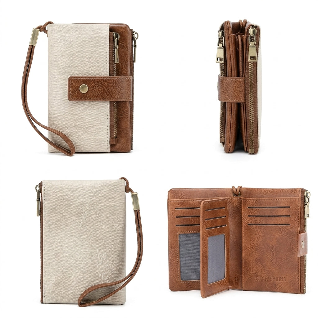 RFID Blocking Elegant Zipper Buttoned Wallet
