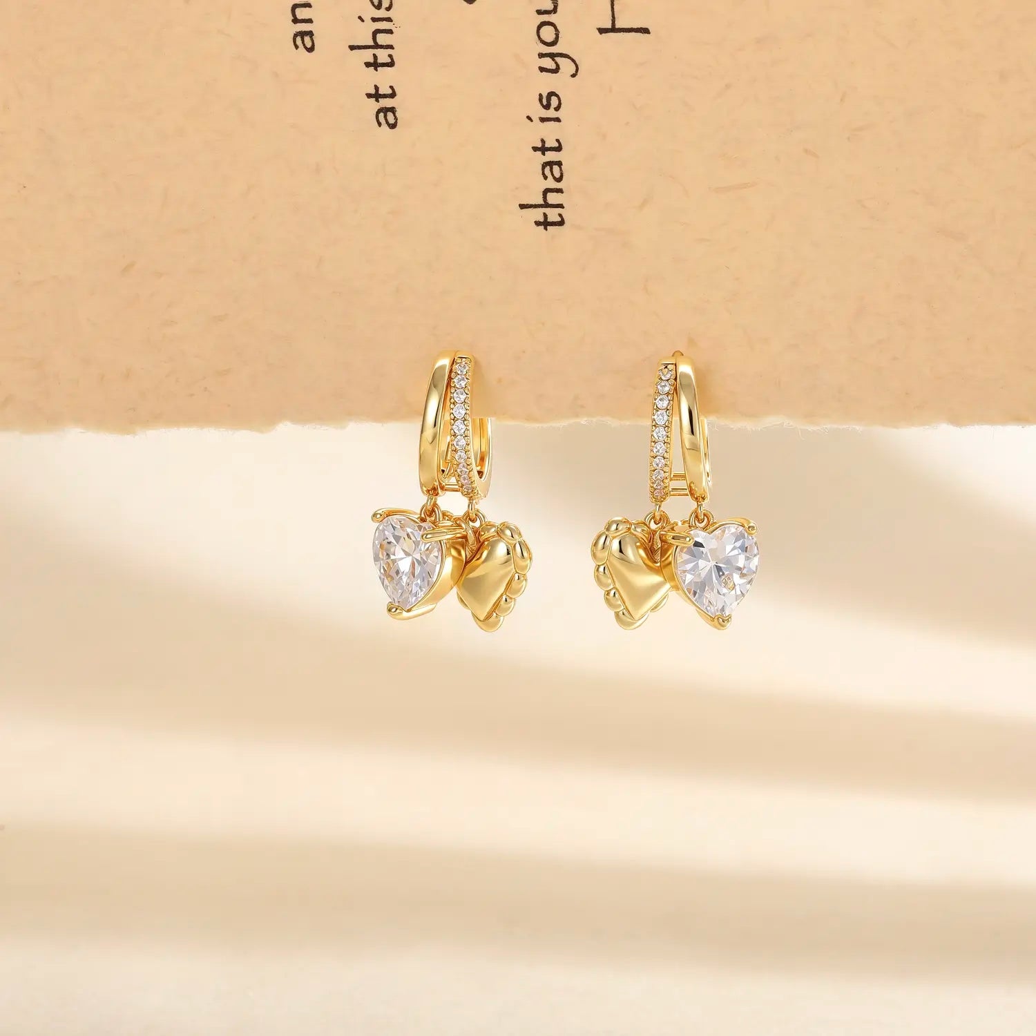 14k Elegant Double Heart Huggie Hoop Earrings
