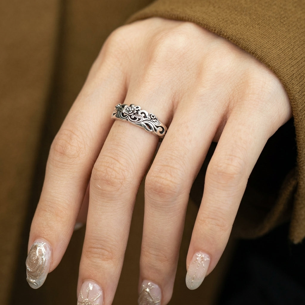 S925 Vintage Rose Hollow Ring