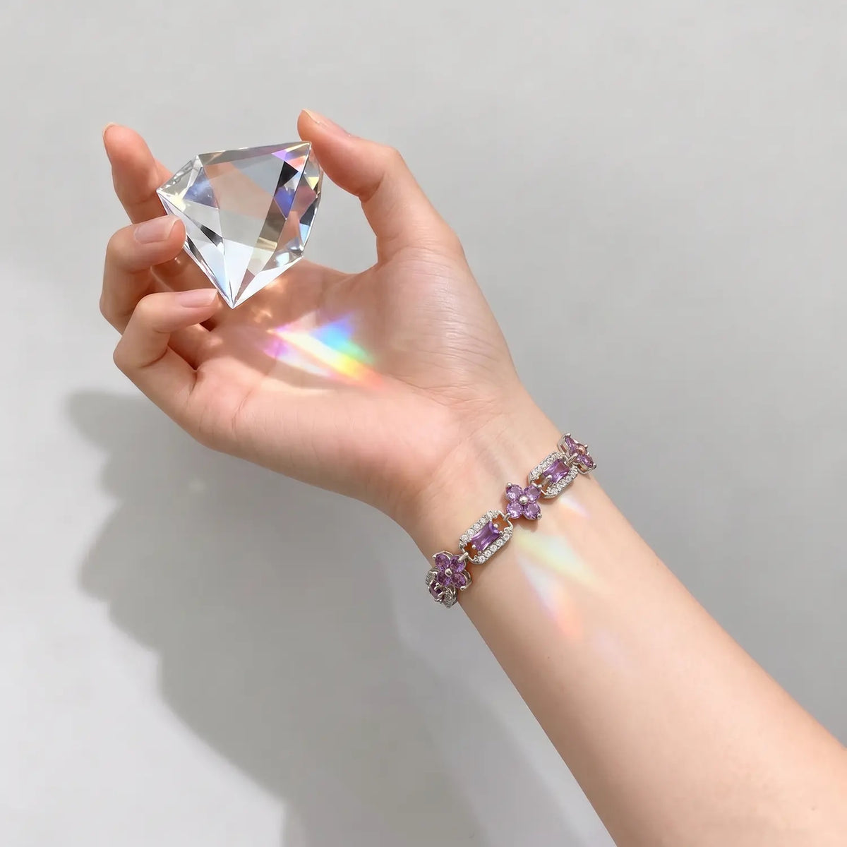14k Elegant Purple Four-Leaf Clover Bracelet