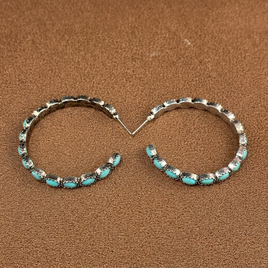 Boho Turquoise Oval Hoop Earrings