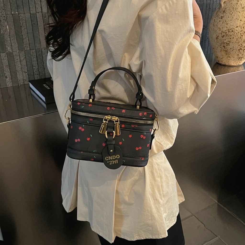 Cherry Print Mini Box Shoulder Bag
