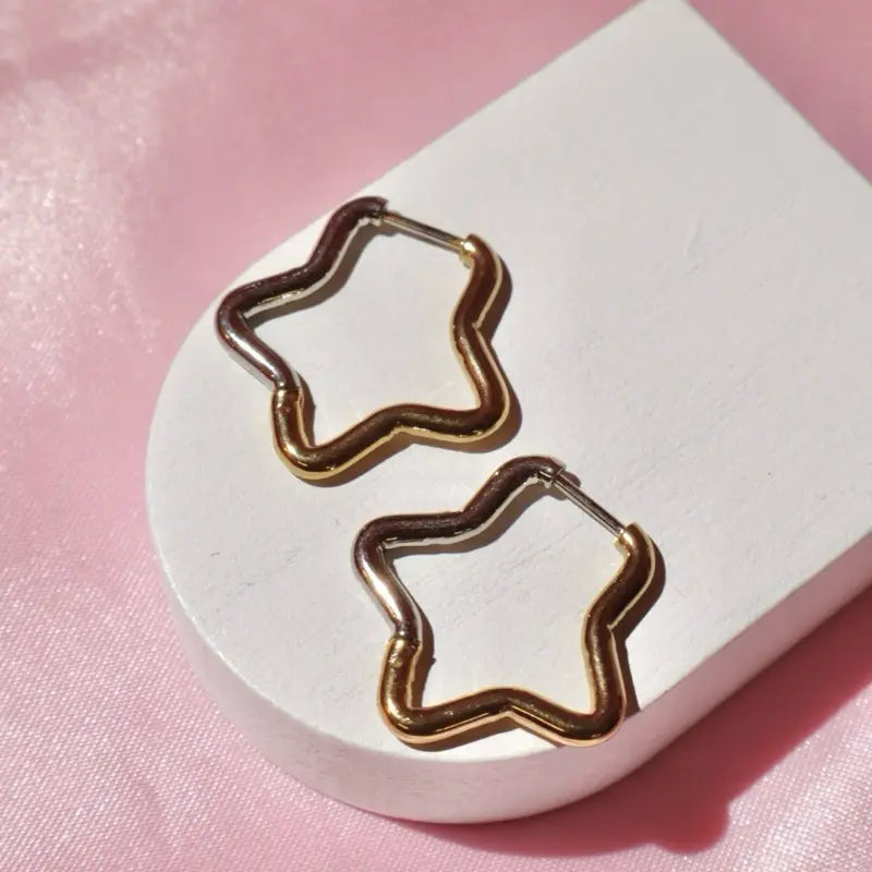 Dual Tone Star Hoop Earrings