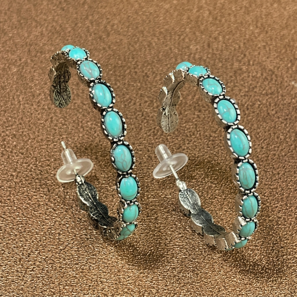 Boho Turquoise Oval Hoop Earrings