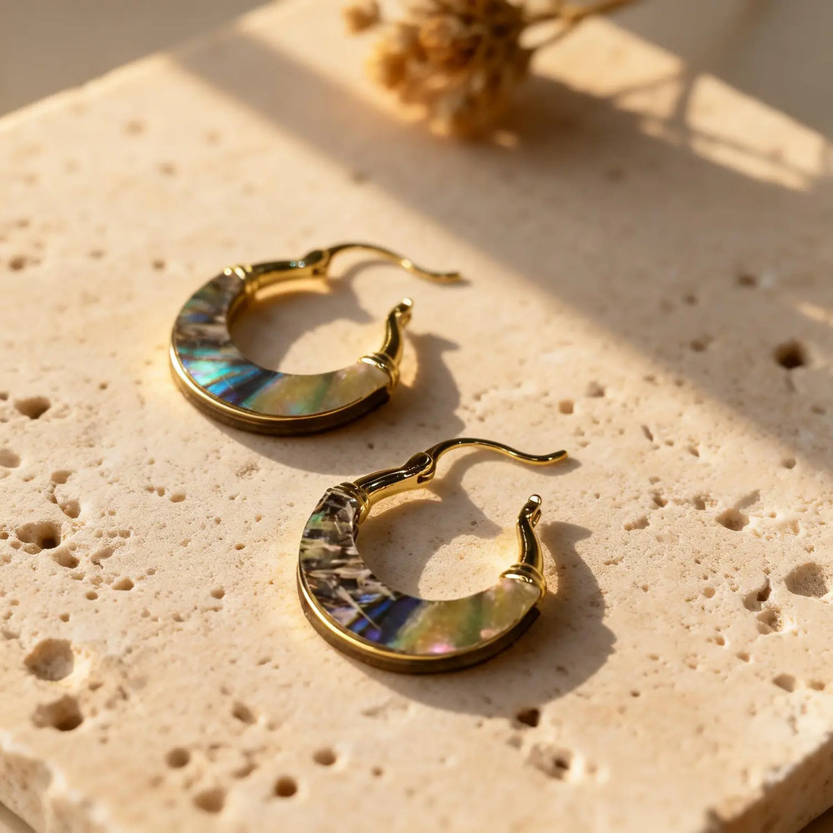 Iridescent Shell Huggie Hoop Earrings